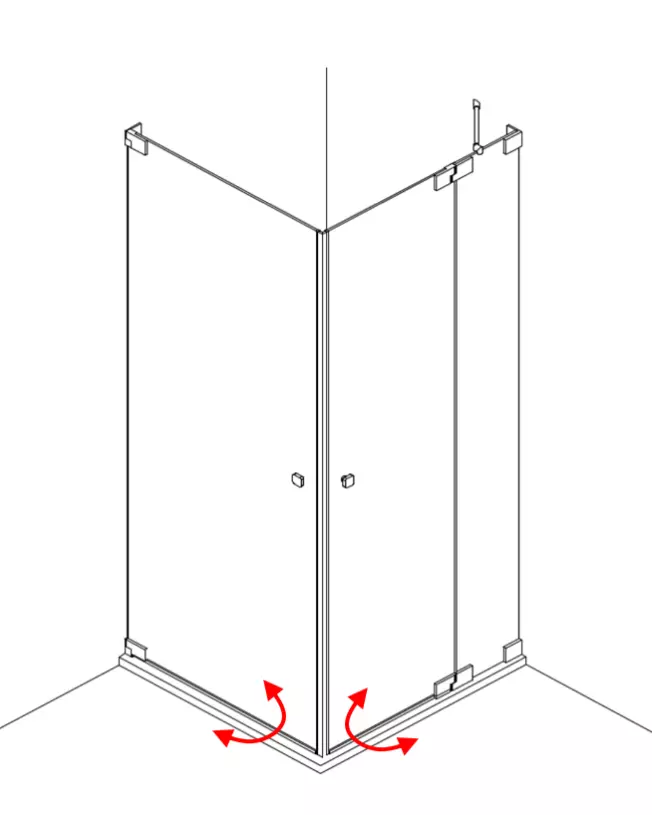 Eck Duschkabine mit Pendeltür an Wand und Pendeltür an Festteil