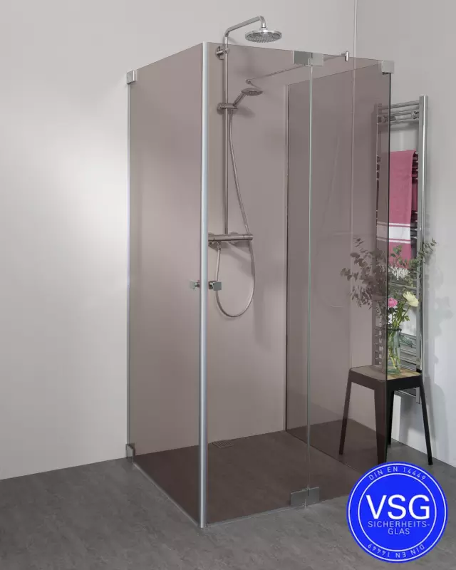 VSG Dusche U Form neben Badewanne 2 Pendeltüren & Festwand teilgerahmt nach Maß