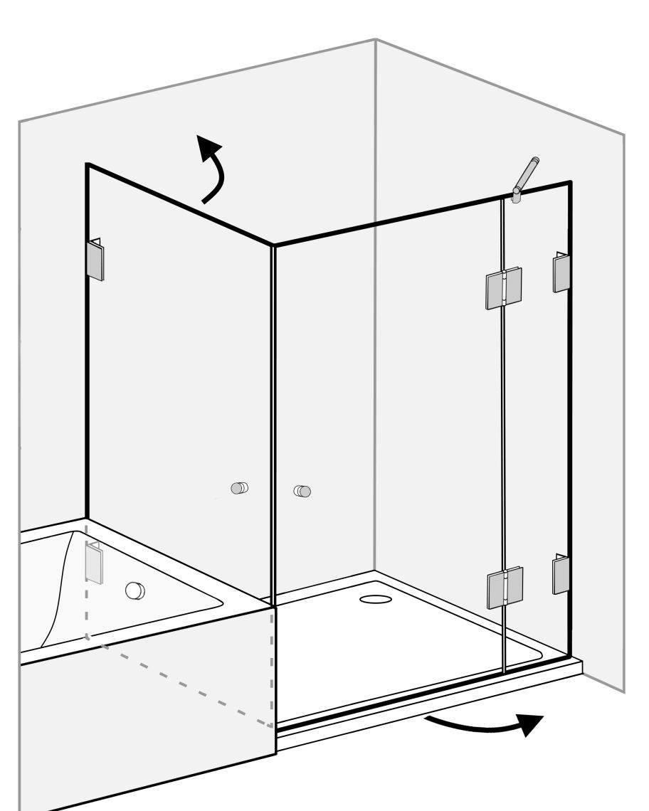 Eck-Dusche mit 2 Türen ESG Glas H=195cm