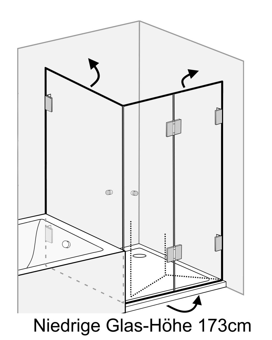 Eck Falt-Dusche mit 2 Türen ESG Glas H=173cm