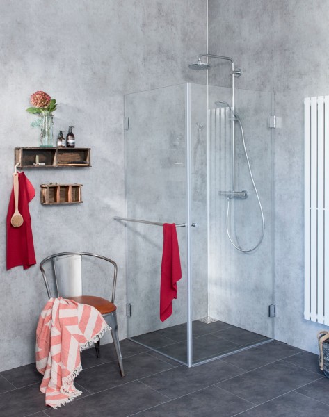 Bündige Eck-Duschkabine mit Festwand und Tür an Wand
