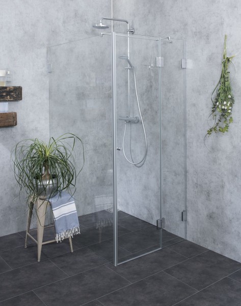 Bündige Eck-Duschkabine Festwand ESG Glas Chrom H=195cm