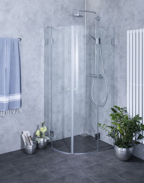Viertelkreis-Dusche mit 2 Türen an Festteilen