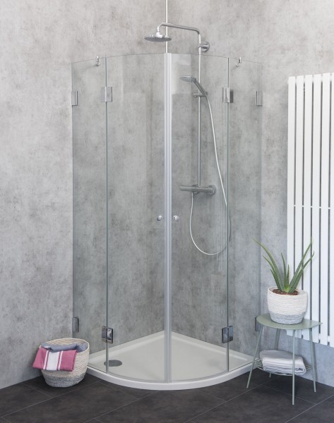 Runddusche 80x80 mit 2 Türen & Duschwanne