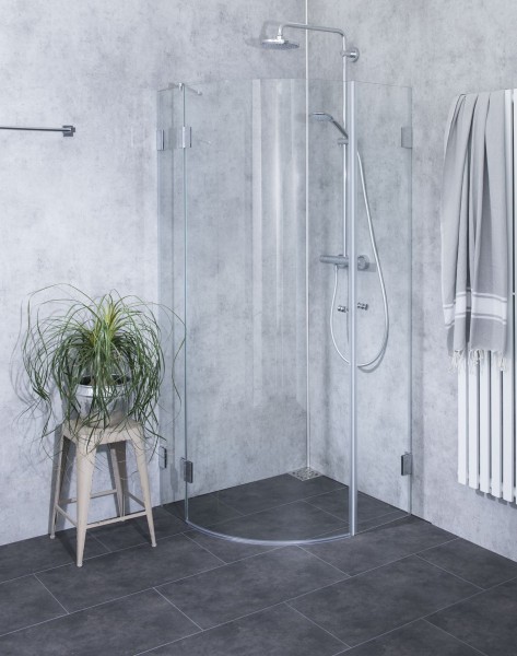 Viertelkreis-Dusche mit Innentür und Tür an Festteil