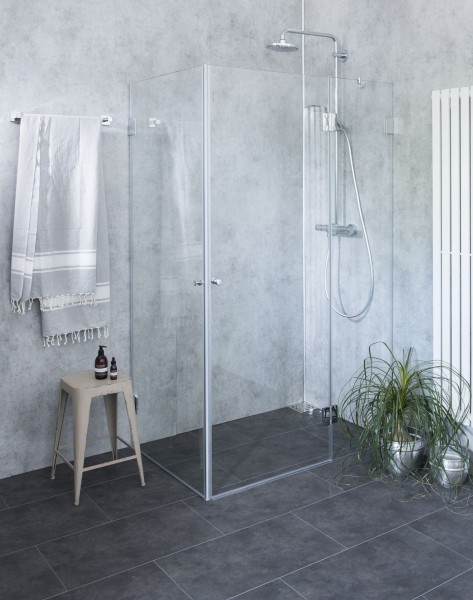 Eck Dusche neben Badewanne mit 2 Türen ESG Glas H=195cm