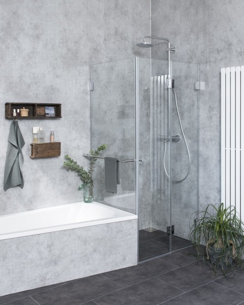 Eck Falt-Dusche neben Badewanne mit Festwand verkürzt