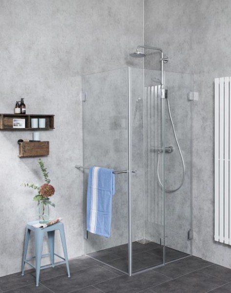 Eckdusche mit Falttür & Festwand