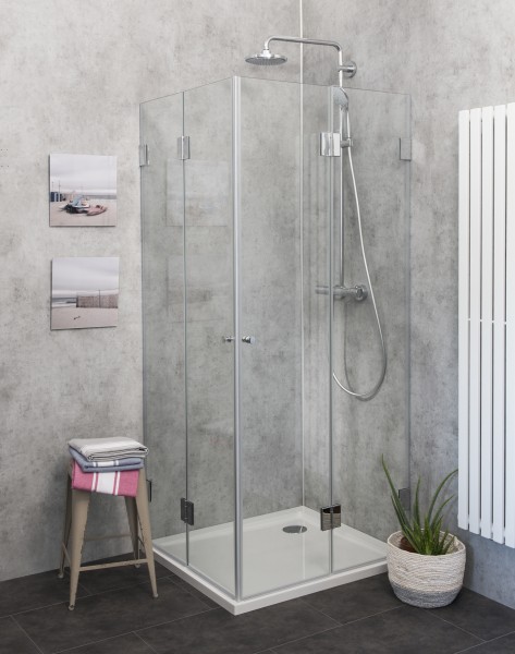 Eckdusche 100x80 mit 2 Falttüren Höhe 173cm & Duschwanne