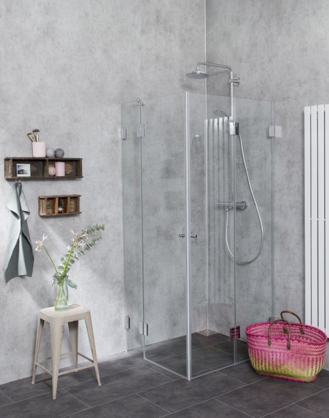Eck Falt-Dusche mit 2 Türen ESG Glas H=195cm