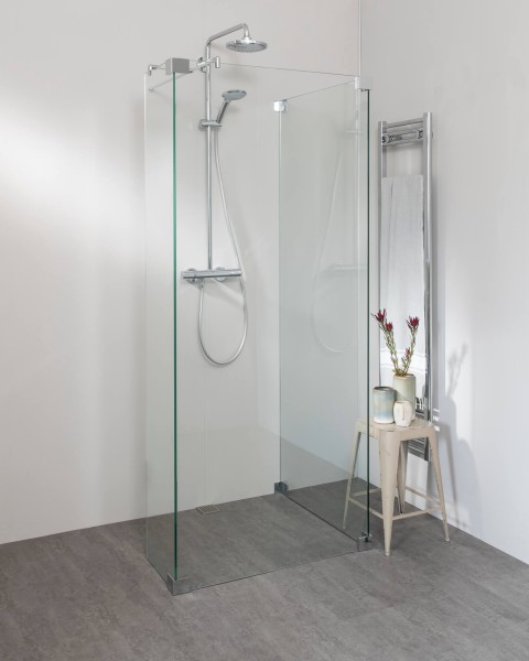 Begehbare Dusche: Walk In Duschwand mit Glas Seitenwand und Festteil