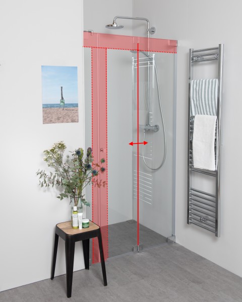 Nischendusche mit Falttür an Wand & Zusatz Festteil nach Maß