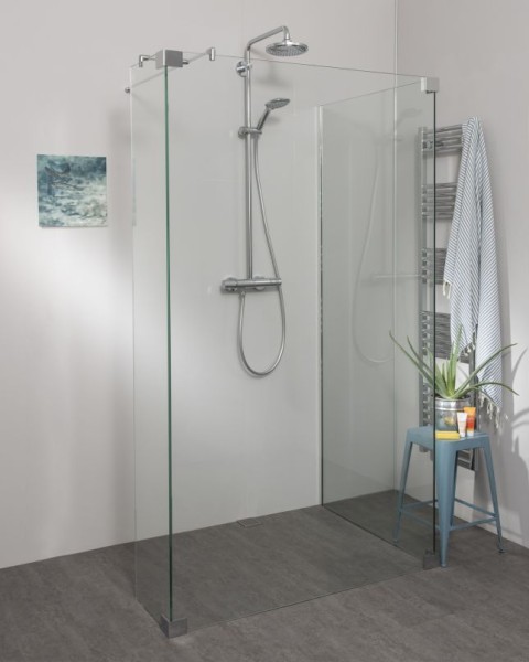 Begehbare Dusche: Große Walk In Duschwand mit Glas-Festteil & Wandprofil, Sondermaße