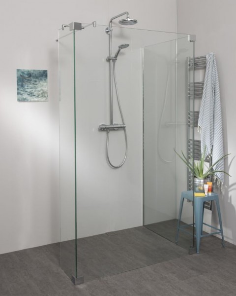 Begehbare Dusche: Walk In Duschwand mit Glaswand & Festteil, Wandprofil