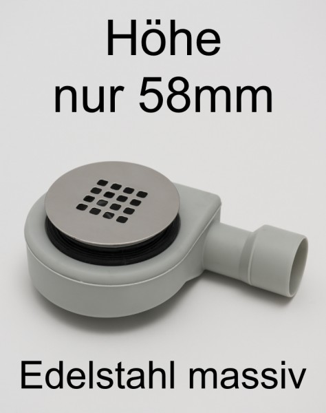 Ablaufgarnitur Duschwanne flach mit Edelstahlgitter Abdeckung