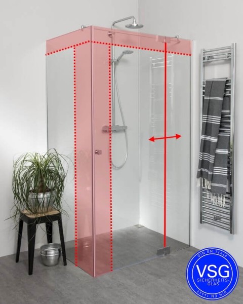Teilgerahmte VSG Eckdusche mit Pendeltür und Seitenwand nach Maß
